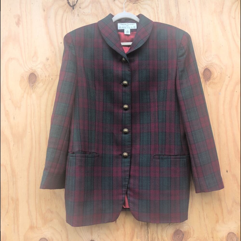 Vintage Rena Rowan For Seville Tartan Plaid Bronze Button Blazer Women's 12